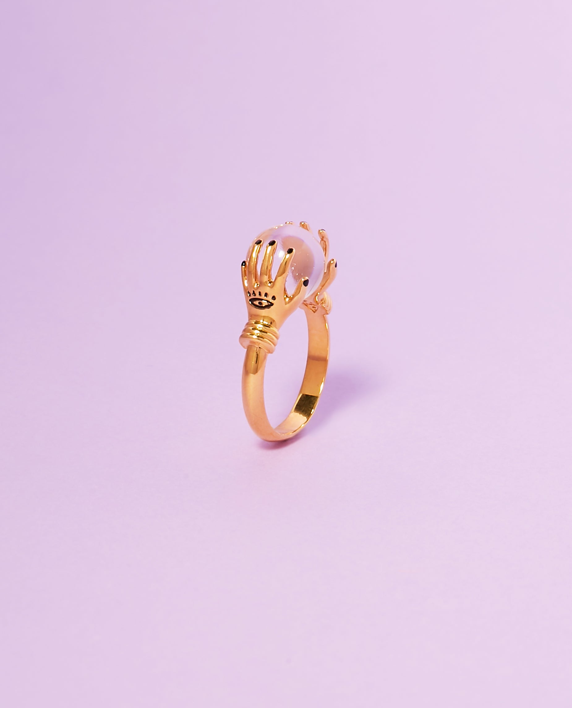 Crystal Ball Hand Ring Gold